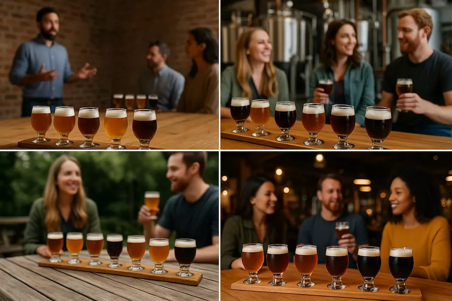 Olika former av ölprovning – hemma, på restaurang eller i bryggeri